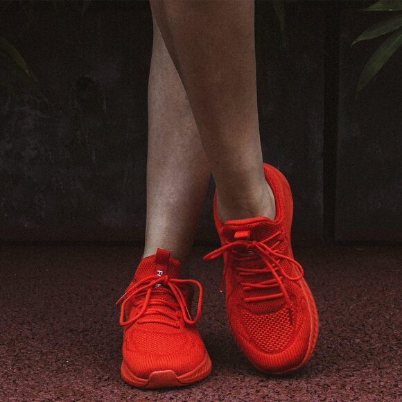 Feethit Women Red Lightweight Wide Mesh Workout Sneakers For Tennis Gym Travel - Picture 6 of 6